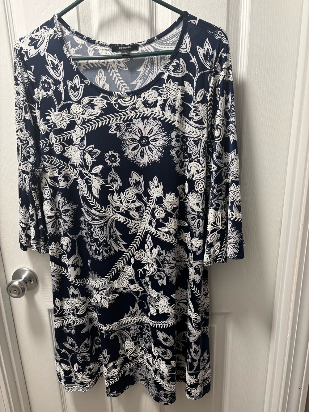Espresso Navy and White Floral Midi Dress